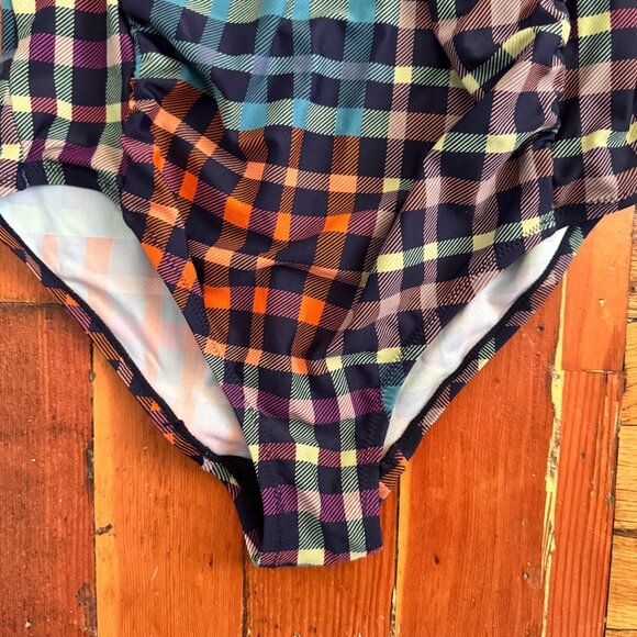 Motherhood Maternity One Piece Swim Suit Size Small Plaid Multicolor Beach Pool - Picture 5 of 7